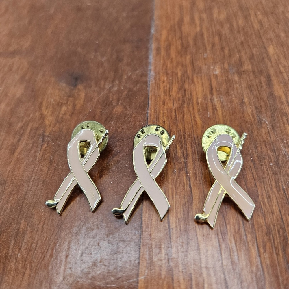 Pink Ribbon Breast Cancer Awareness Golf Club Lapel Pin Gold Tone Set Of 3